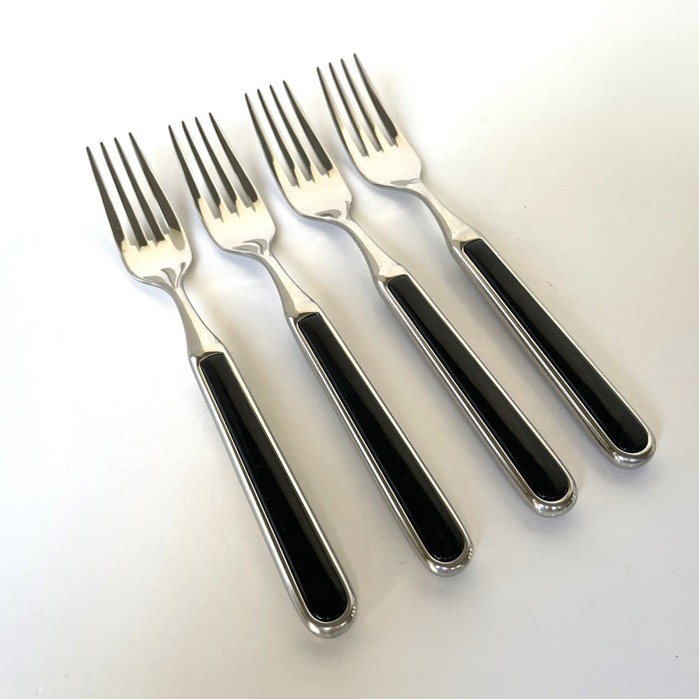 Marked SEED 18/10 Flatware Set of 4 Dinner Forks Black Inset 8"